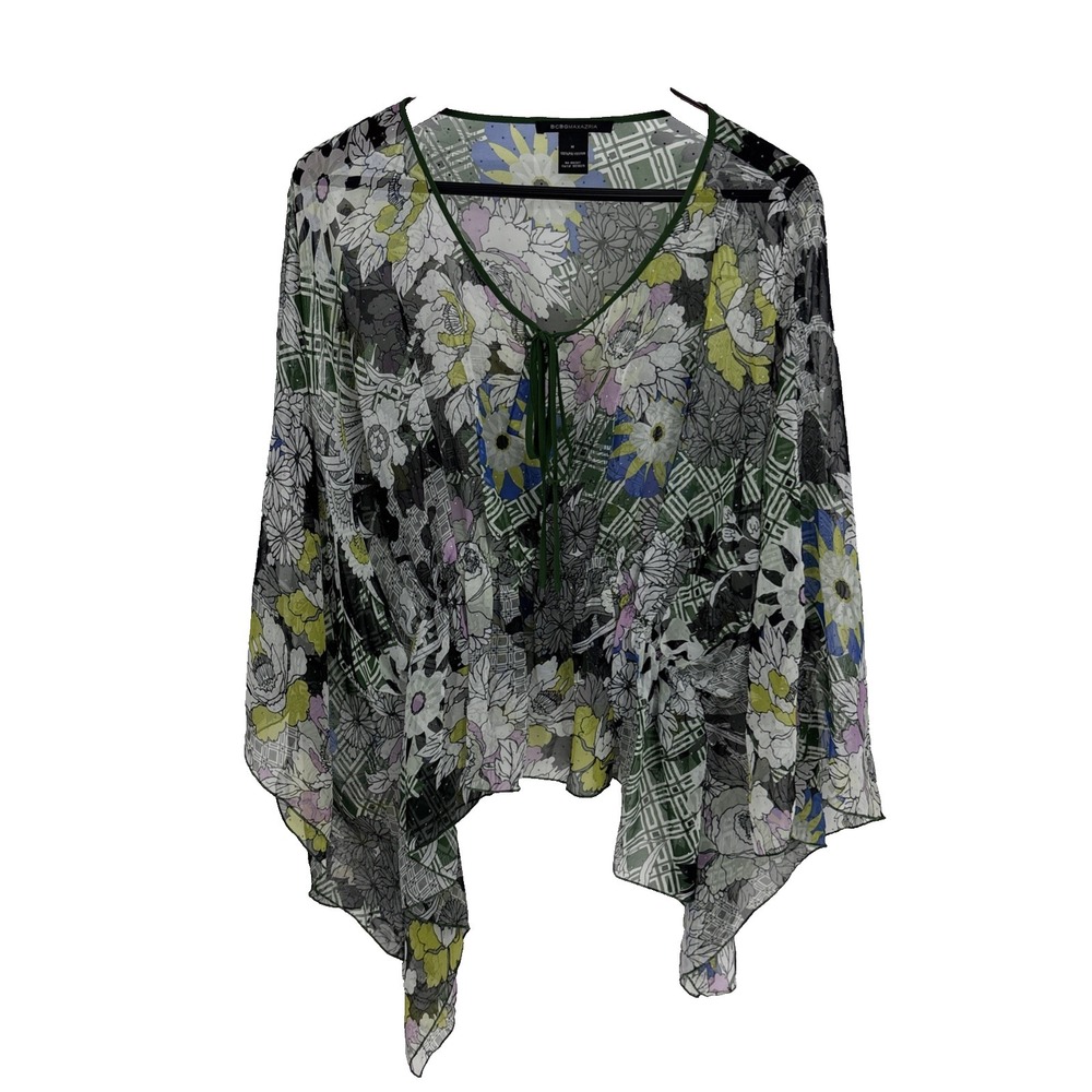 BCBG MaxAzria Colorful Floral Top Butterfly Sleevesā Size Med Flowy Sheer